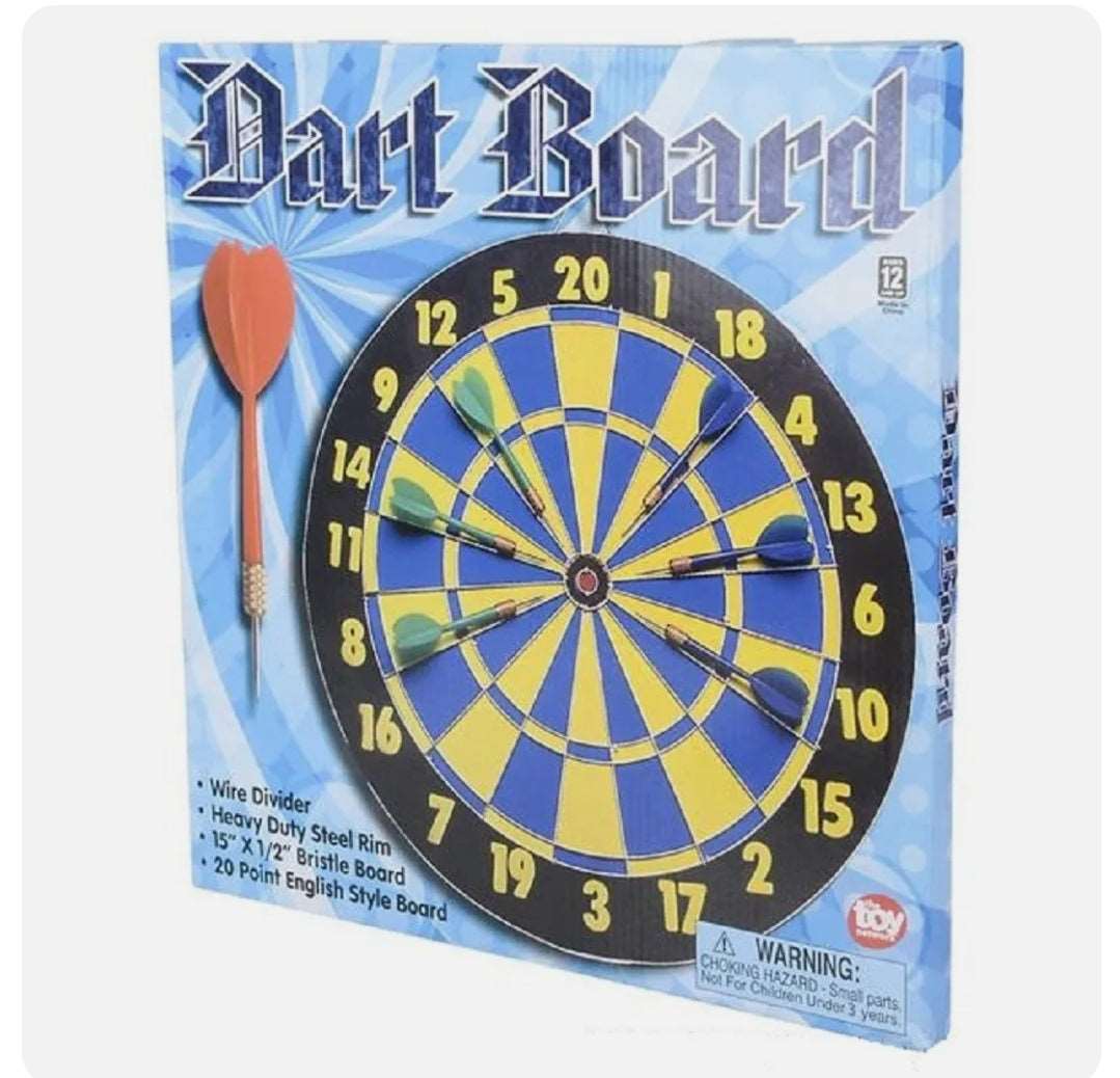 Dartboard Game 6 Sharpened Darts 15 Inch Wooden Board Indoor Outdoor Kids Toys