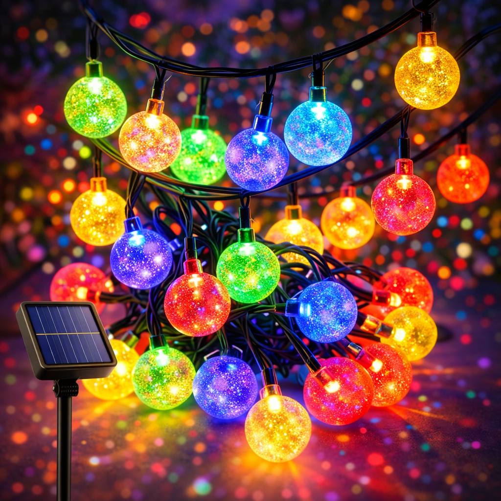 Solar Fairy Lights Outdoor, 36ft Weatherproof Crystal Ball LED String Lights with 8 Lighting Modes for Garden, Patio, Trees, Christmas, Weddings & Parties
