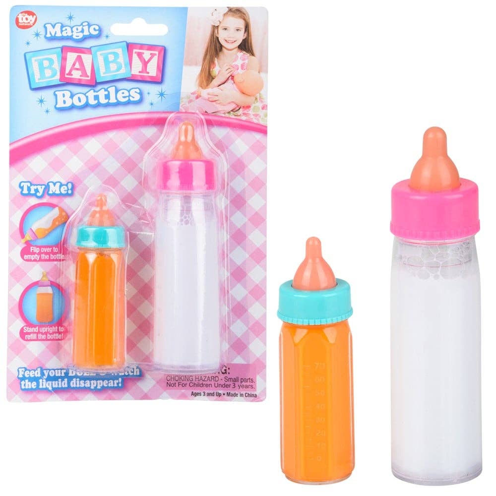 Magic Baby Bottles Set of 2 – Disappearing Milk & Juice Pretend Play Doll Feeding Bottles, Interactive Baby Doll Accessories for Kids Ages 3+