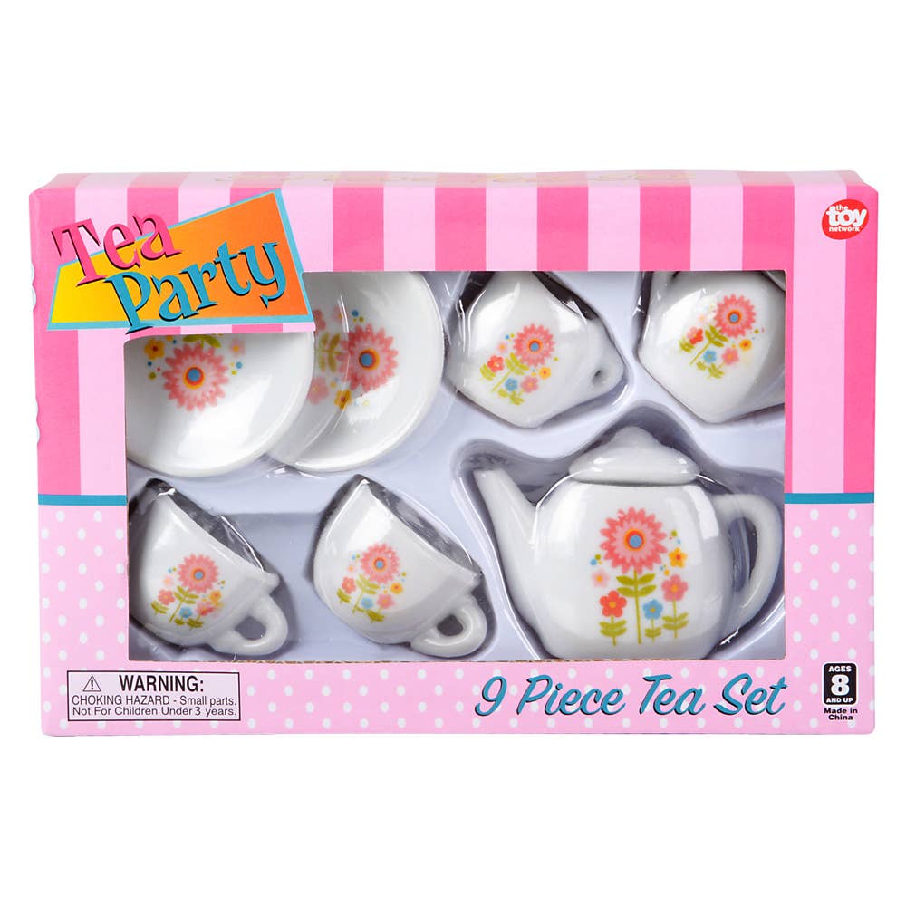 Mini Porcelain Tea Party Set – 9-Piece Floral Pretend-Play Set