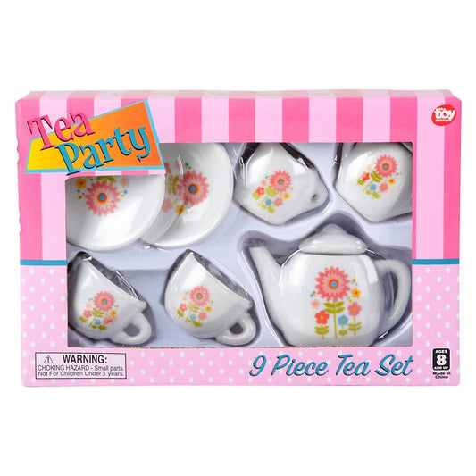 Mini Porcelain Tea Party Set – 9-Piece Floral Pretend-Play Set