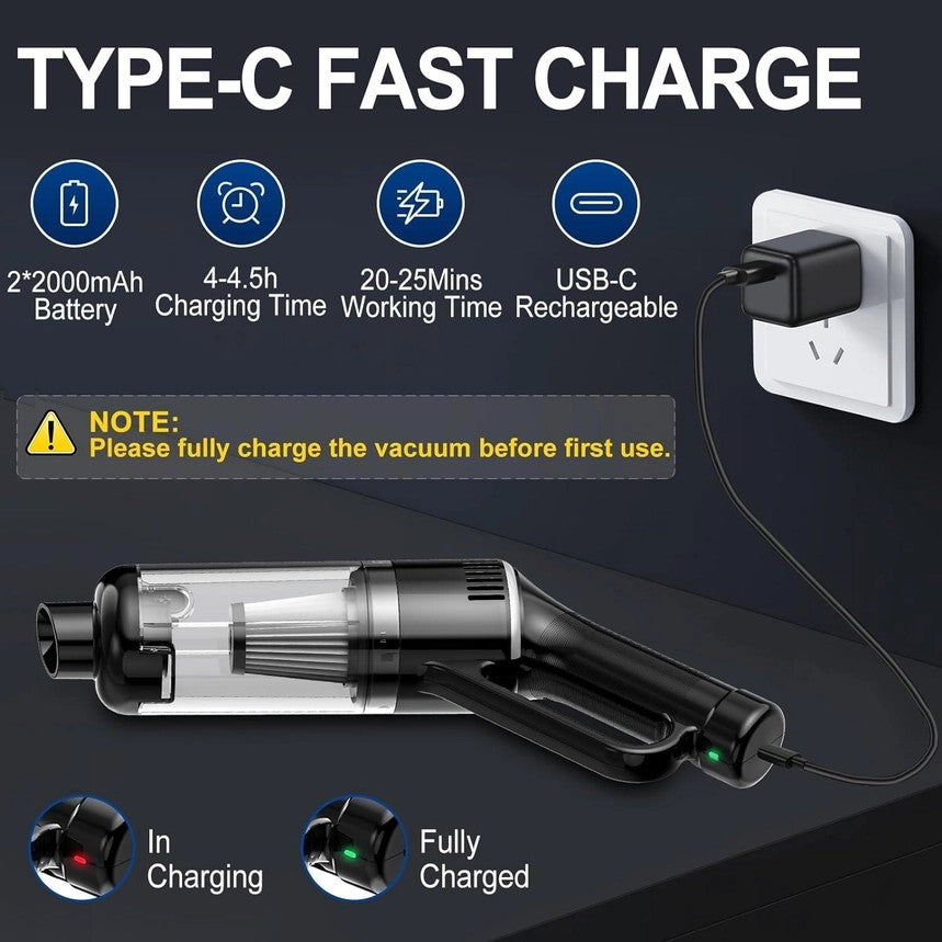 Portable Cordless Hand Vacuum Cleaner for Car, Home & Office with Large Capacity