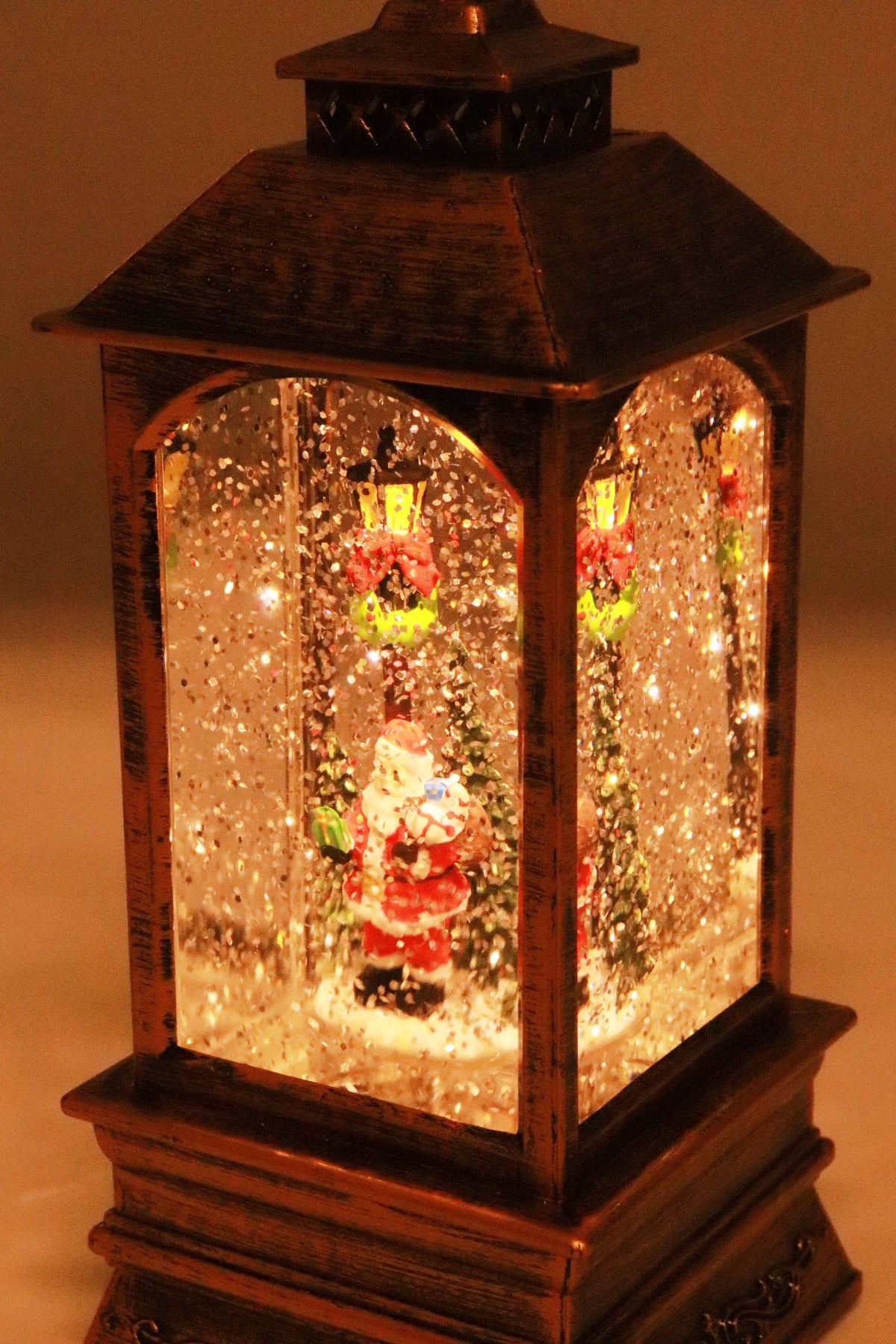 Vintage Christmas Musical LED Glitter Lantern – Santa Claus Snow Globe, 9.25"