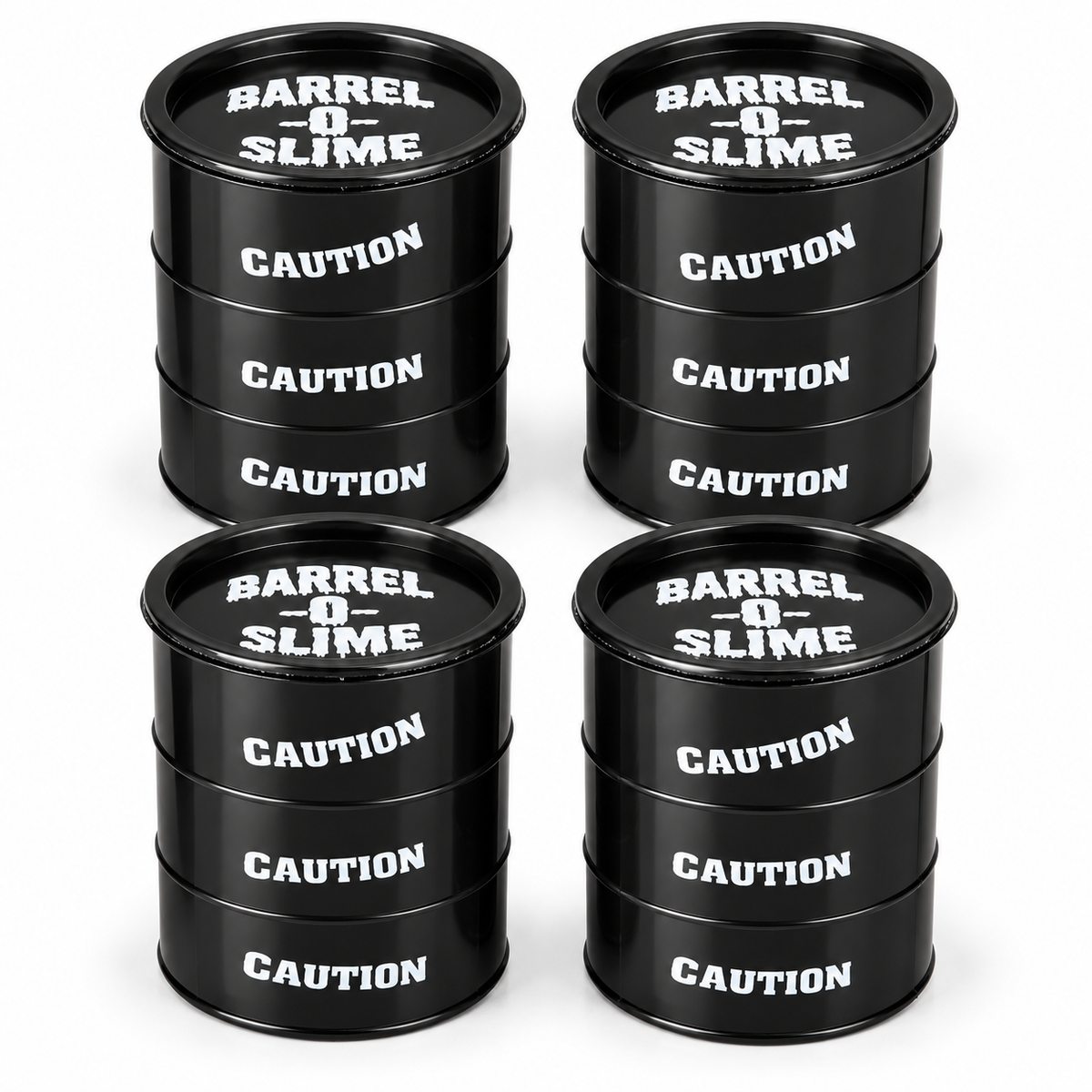Barrel of Slime Set of 4 – Black Slime in Barrel-Shaped Containers, Fidget Toy, Ages 3+