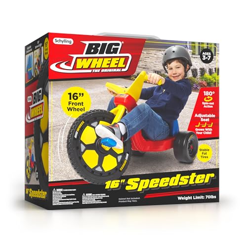 Schylling Big Wheel Speedster - Original Classic Ride On Bike - Low-Riding Tricycle with Adjustable Seat - Kids 3-7 Years Old up to 70 lbs