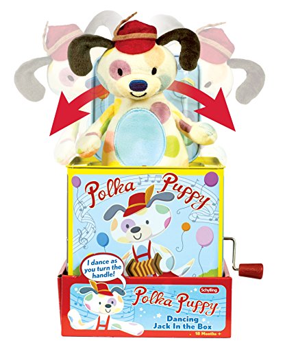 Schylling Brand Classic Tin Polka Puppy Jack-In-The-Box - Original Popping Activity Toy - Ages 18 months to 4 years