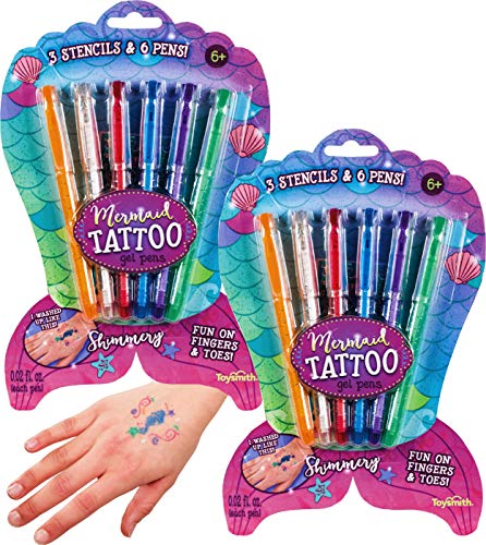 Mermaid Tattoo Gel Pens with Stencils Bundle - 2 Pack